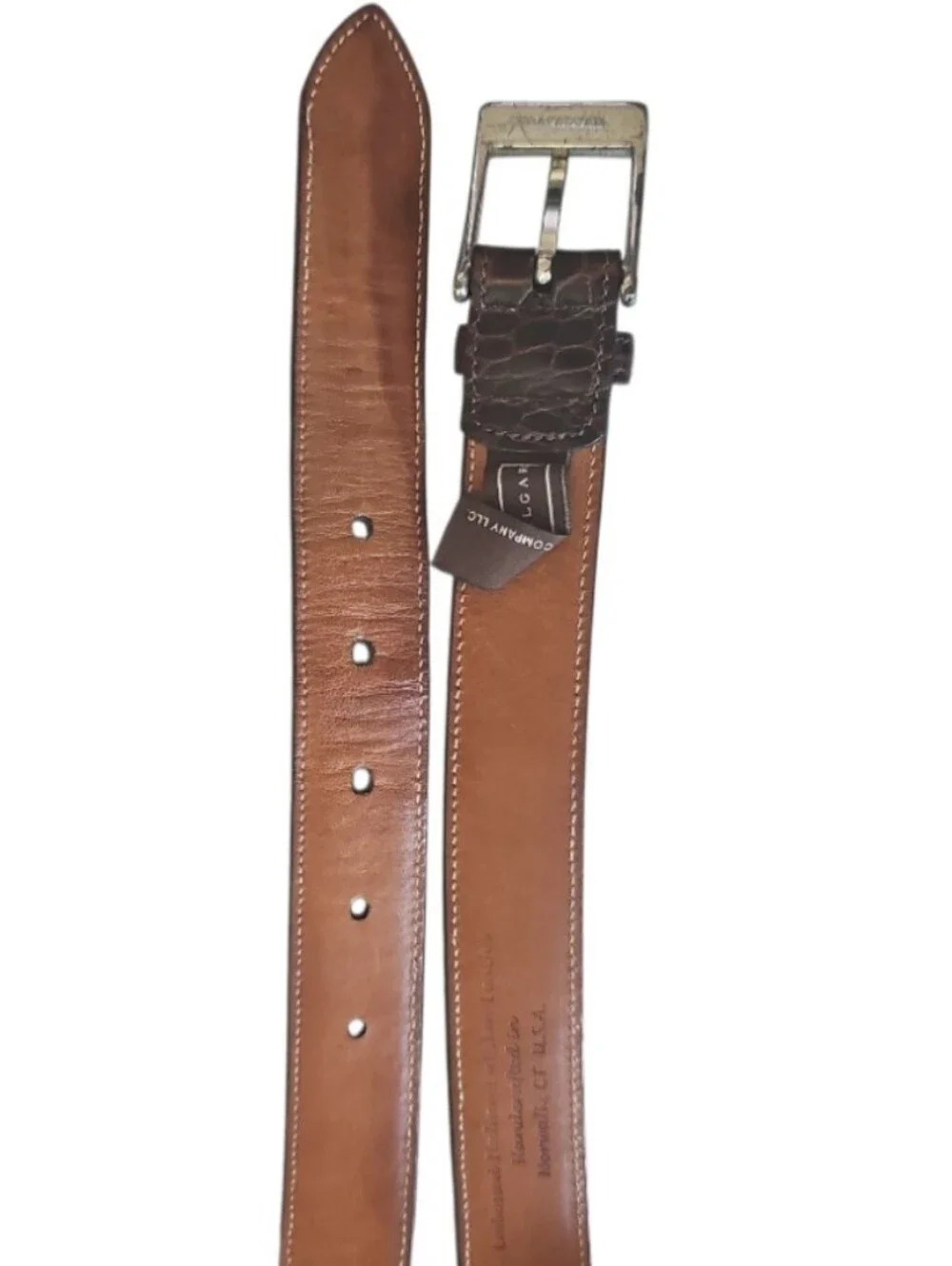 Trafalgar Italian Calfskin Leather Belt Brown Croc Embossed USA Men 38 Dress